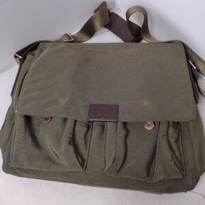 Banana Republic Olive Nylon Messenger Bag Crossbody Laptop Nylon Leather A19
